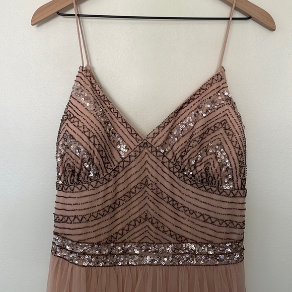 Marina | Plus Size 14 Embellished Beaded Sequin Art Deco Pleat Skirt Mesh Gown - Picture 3 of 16